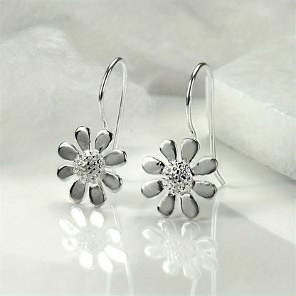 Minimalist Sunflower Pendant 925 Silver Plated Flower Hook Earrings Women's Casual Accessories