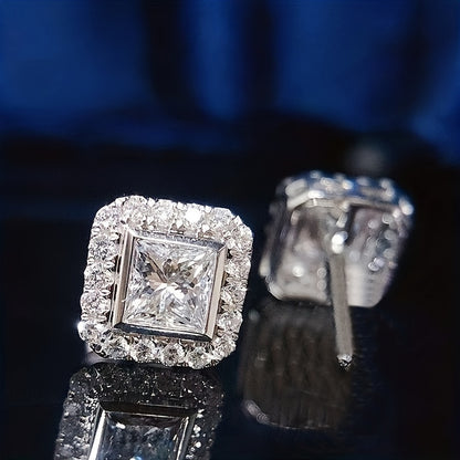 Elegant Minimalist Square Sparkling Synthetic Gemstone Earrings Earrings Silver Plated Jewelry Women's Fashion Gifts