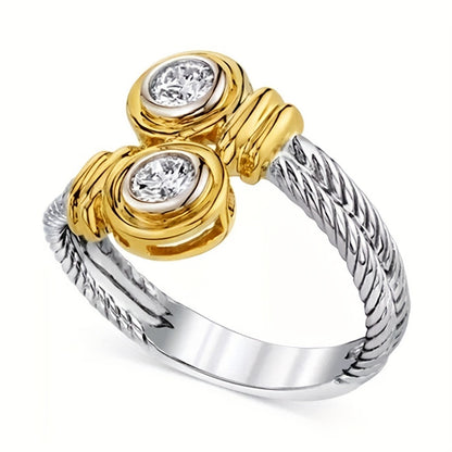 Exquisite Ladies Two-Tone Zirconia Ring Anniversary Gift Engagement Bride Wedding Ring Jewelry