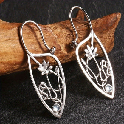 Hollow Lotus Pendant Earrings Silver High Jewelry Delicate Design Silver Plated Girl Girl