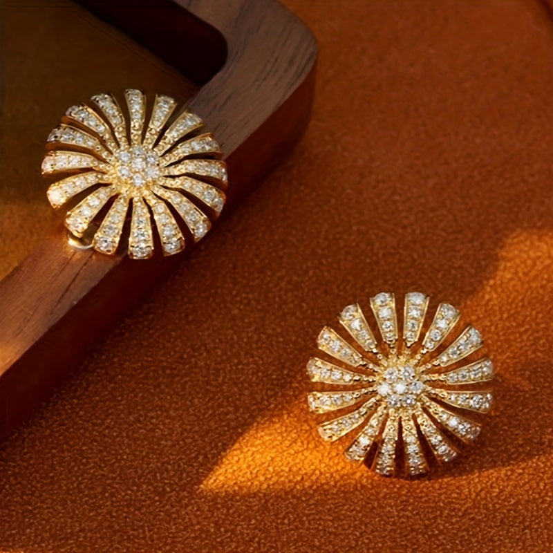 Luxury flower stud earrings set with zircon, elegant women's engagement and party wear, everyday accessories