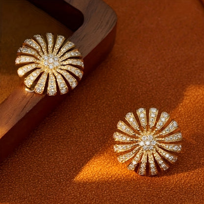 Luxury flower stud earrings set with zircon, elegant women's engagement and party wear, everyday accessories