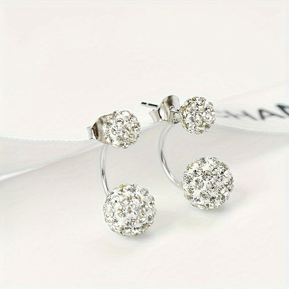 Elegant Double Flash Ball Earrings - Fashion Versatile, Synthetic Zircon, Handmade Ladies Alloy