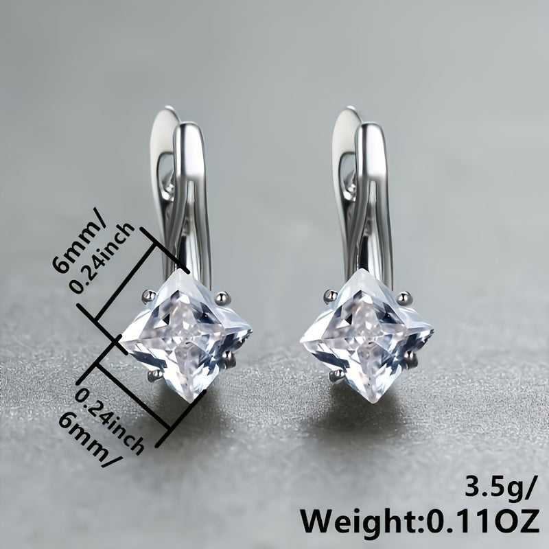 1 pair of silver princess cut blue green red white rainbow stone clip earrings birthday stone bride princess engagement pendant earrings