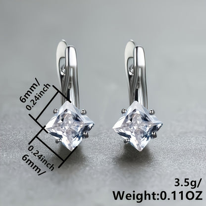 1 pair of silver princess cut blue green red white rainbow stone clip earrings birthday stone bride princess engagement pendant earrings