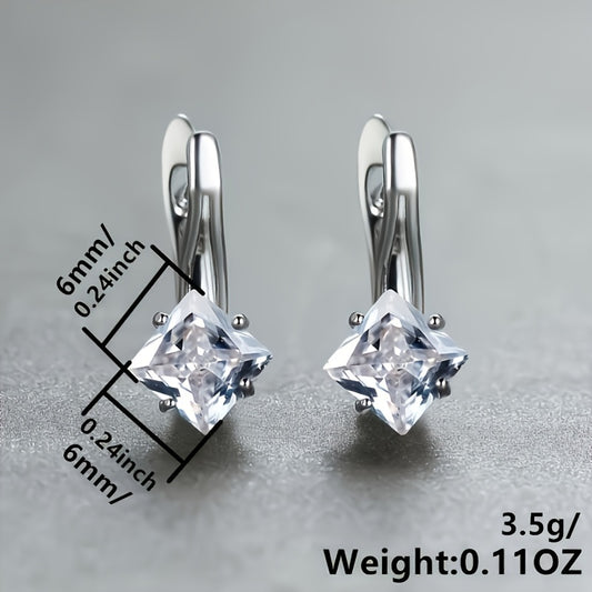 1 pair of silver princess cut blue green red white rainbow stone clip earrings birthday stone bride princess engagement pendant earrings