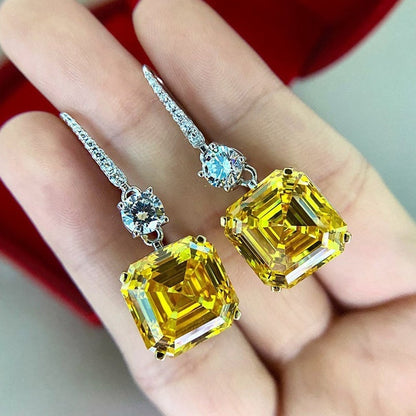 Exquisite Citrine Pendant 925 Silver Plated Hook Earrings Women's Bridal Wedding Jewelry