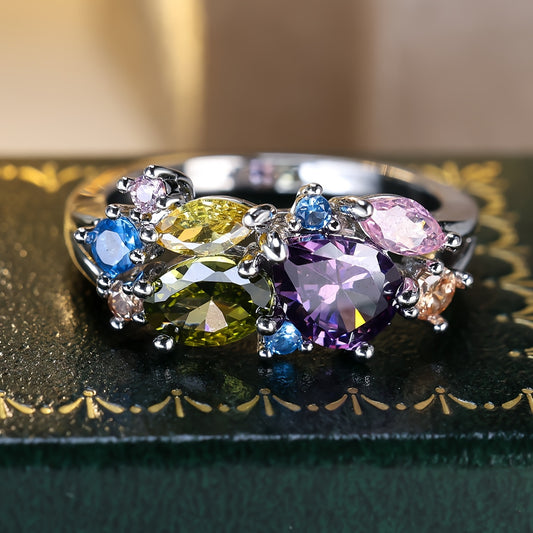 Elegant Bohemian style women's engagement ring, 1 piece, unplated, synthetic cubic zirconia, copper bottom, perfect for weddings and banquets, worn year round.