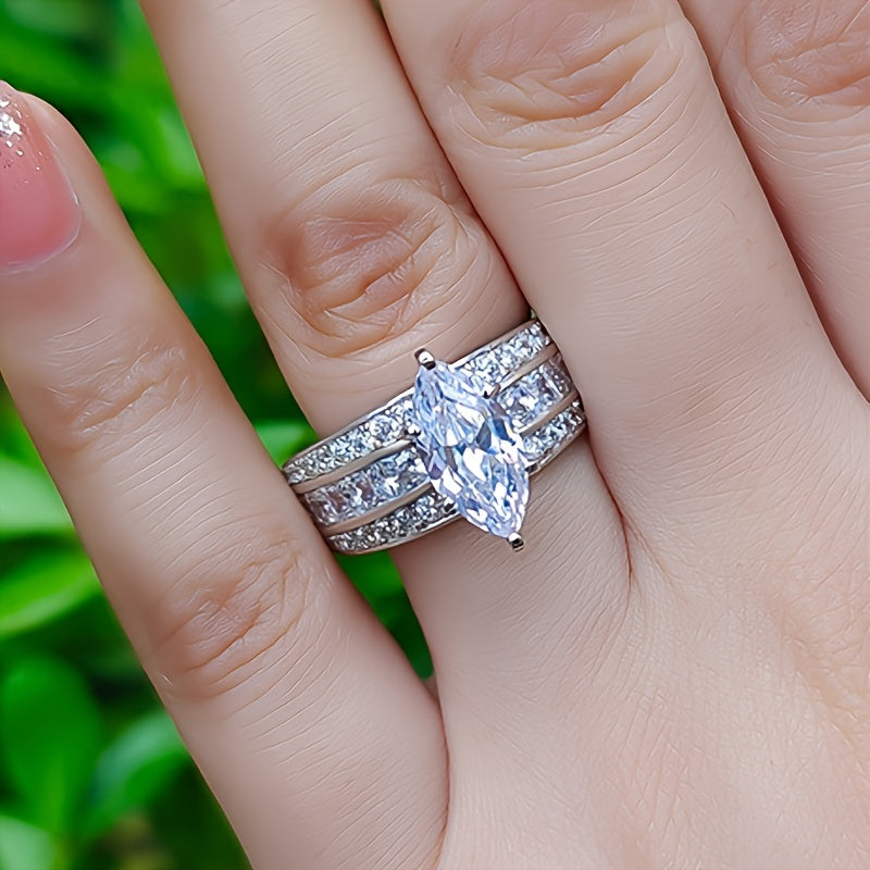 Elegant Bridal Ring with Sparkling Horse's Eye Cubic Zirconia - Exquisite Copper Ladies' Offer Ring, Perfect for Engagement and Wedding Celebrations, April Birthstone, Bridal Accessories | Minimalist | Polished Surface