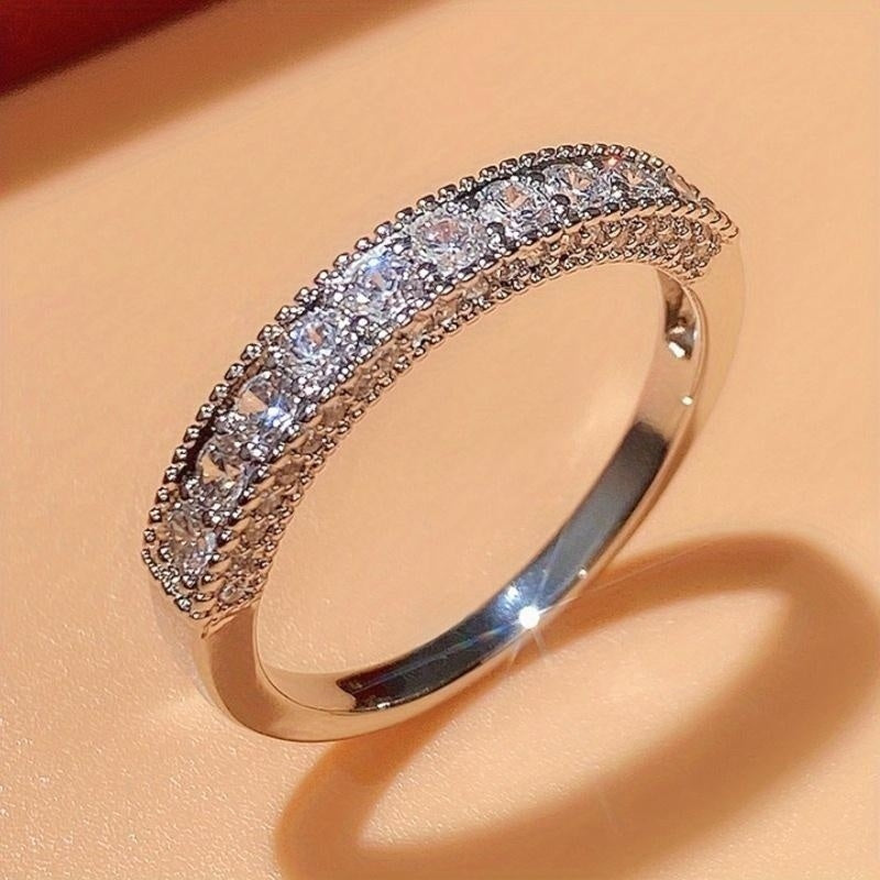 Ladies Ring 925 Silver Plated Miniature Zirconia Ring Bridal Romantic Wedding Eternal Jewelry Anniversary Gift