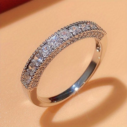 Ladies Ring 925 Silver Plated Miniature Zirconia Ring Bridal Romantic Wedding Eternal Jewelry Anniversary Gift