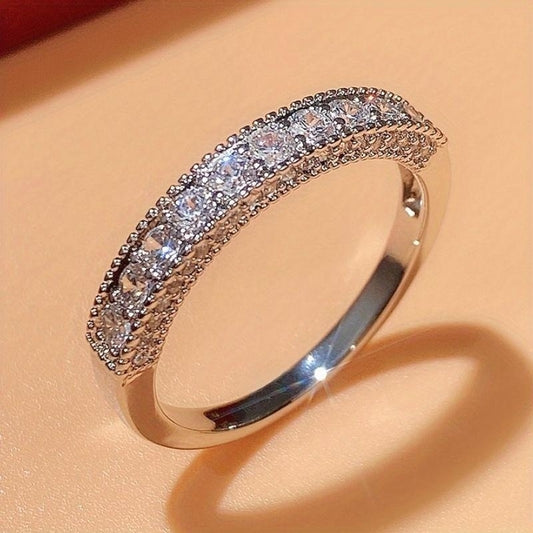 Ladies Ring 925 Silver Plated Miniature Zirconia Ring Bridal Romantic Wedding Eternal Jewelry Anniversary Gift