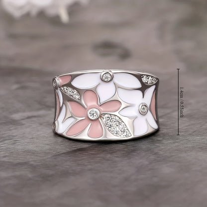 Chic Cute White Flower Wide Ring Silver Plated Bohemian Ring Daily Fashion Clothing Accessory Ring