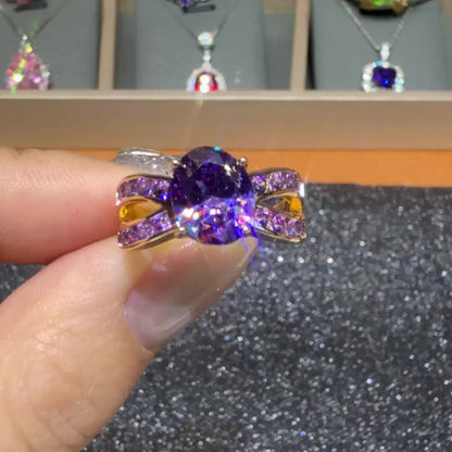 1 Luxury Oval Mysterious Synthetic Zircon Ring Ladies Engagement Wedding Ring Gift