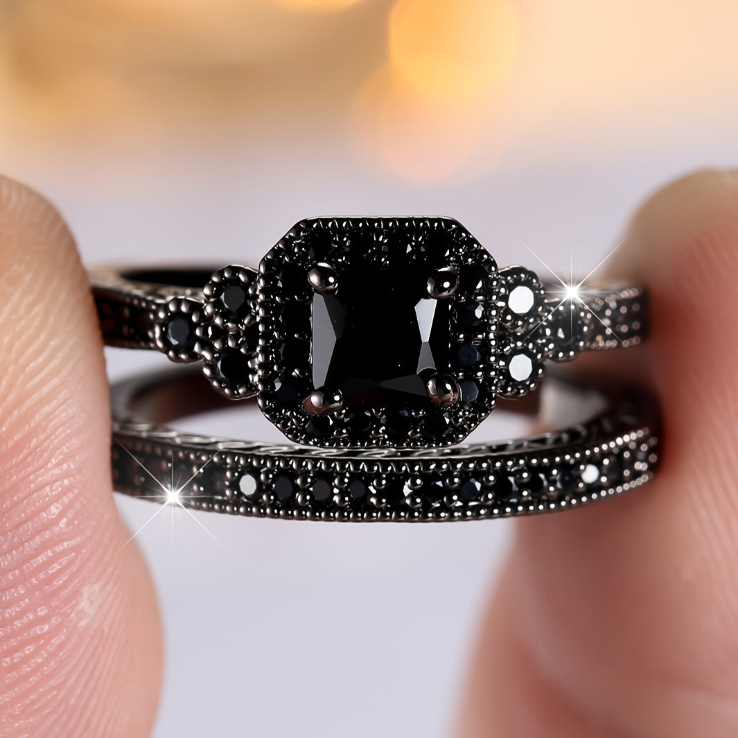 Classic Synthetic Zirconia Engagement Ring Men's and Women's Dark Wedding Jewelry
