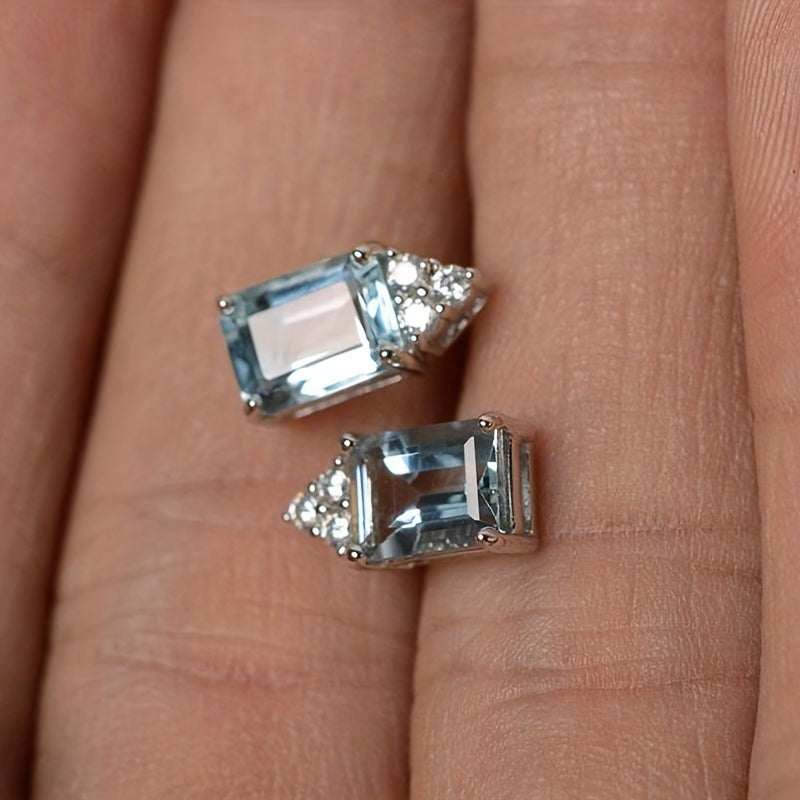 Exquisite Fashion 925 Silver Plated Square Cut Aquamarine Earrings Women's Engagement Party Jewelry Everyday Casual Jewelry