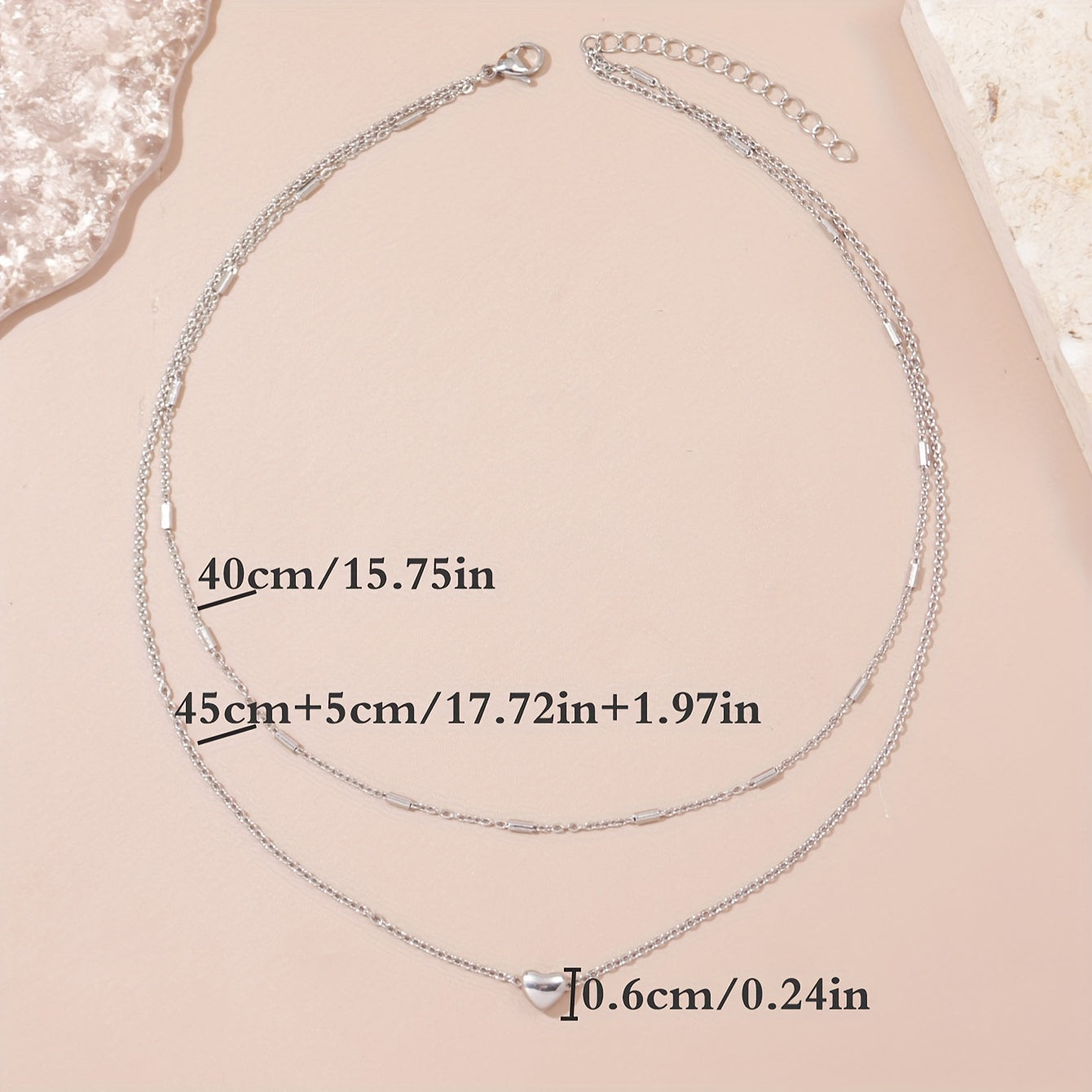 Unruly Minimalist Stainless Steel Heart Pendant Double Necklace, Ladies Party Jewelry Accessories