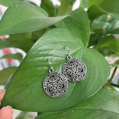 Bohemian Retro Silver Plated Floral Pendant Earrings - Alloy, Iron Stud Earrings for Casual Wear
