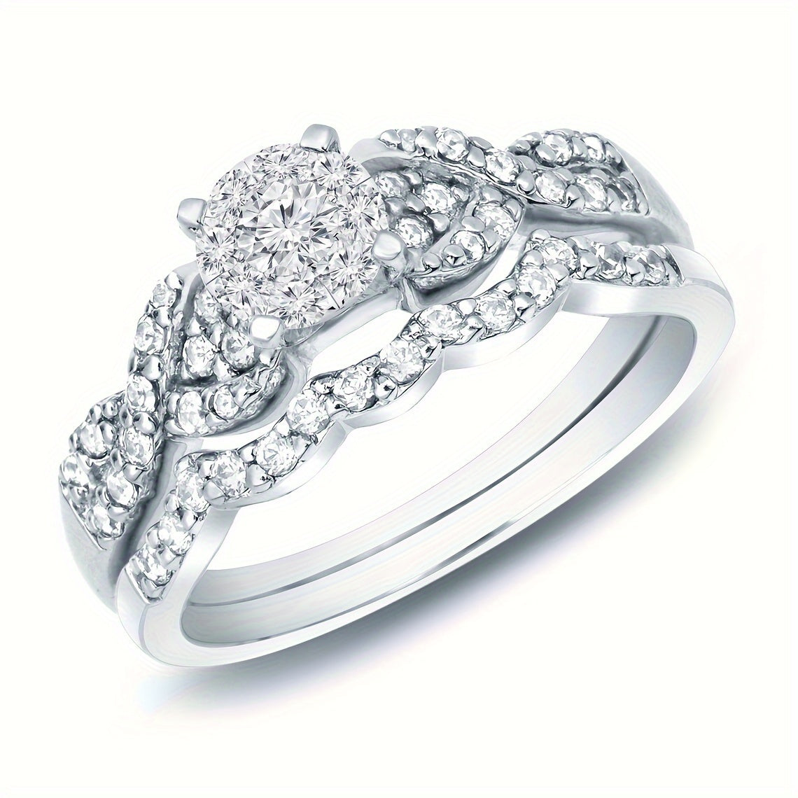 2-Pack Fashion Luxury Ladies Zirconia Ring Elegant Bridal Wedding Engagement Wedding Party Everyday Casual Wear Timeless Ring