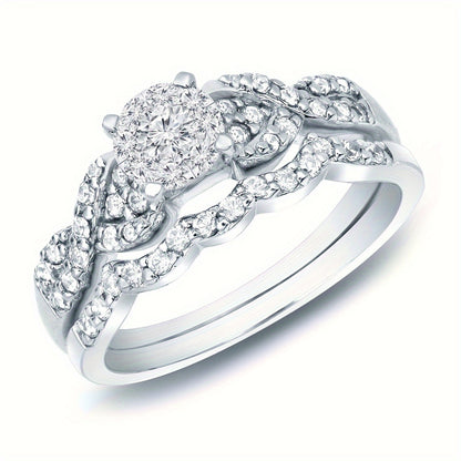 2-Pack Fashion Luxury Ladies Zirconia Ring Elegant Bridal Wedding Engagement Wedding Party Everyday Casual Wear Timeless Ring