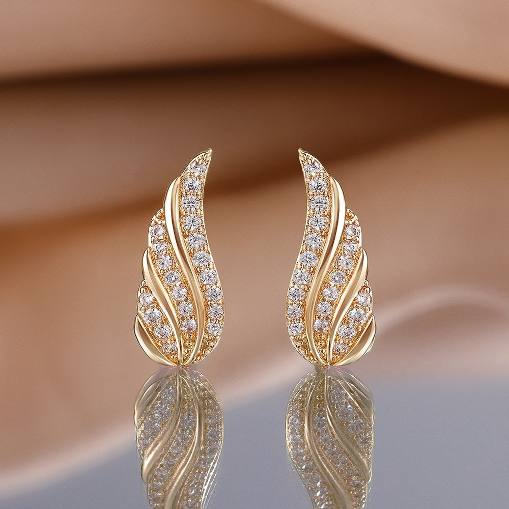 Cute Angel Wings 925 Silver Plated Zircon Stud Earrings, Ladies Elegant Accessories
