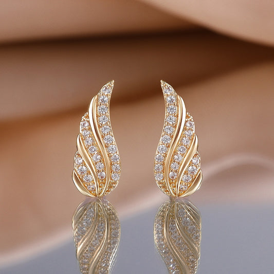 Cute Angel Wings 925 Silver Plated Zircon Stud Earrings, Ladies Elegant Accessories