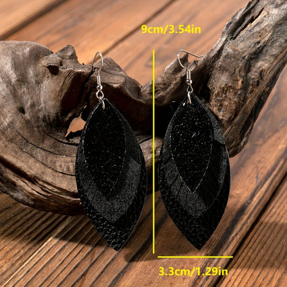 Layered Leaf Design PU Leather Drop Earrings, Rustic Vintage Style, Stylish Drop Ladies Earrings, Fall Inspiration Palette