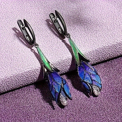 Bohemian Charm Pendant Earrings - Ladies Retro Floral Design, Galvanized Nickel Free Copper, Inlaid with Cubic Zirconia, Suitable for Parties and Daily Wear