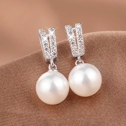 Elegant and simple 925 silver-plated white pearl Zirconia stud earrings Women's bridal engagement wedding exquisite jewelry gift