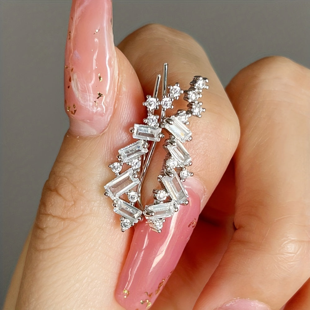 Ladies climbing earrings with rectangular cut zirconia earrings, girls birthday party gift jewelry