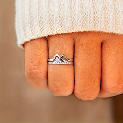 Fashion ring silver-plated trendy mountain design shop with sparkling Zirconia, suitable for men and Women's daily matching party accessories