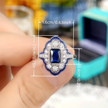 Stylish Zirconia micro-set vintage lace set with blue gemstone ring, elegant ladies engagement anniversary gift jewelry
