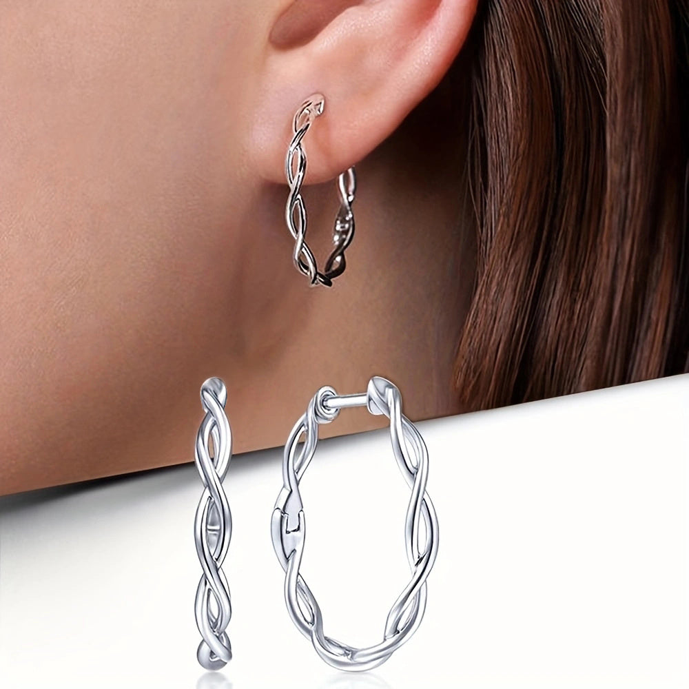 Creative Design Twisted 925 Silver Plated Women's Ring Earrings Bridal Wedding Accessories Valentine's Day Gifts Fashion Jewelry