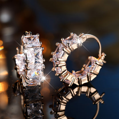 Elegant retro style full square cut synthetic cubic zirconia earrings, copper material, classic multi-purpose drop earrings, suitable for women's daily wear and vacation, ready to give gifts