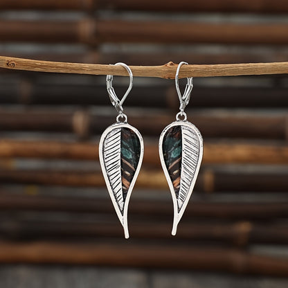 Antique Leaf Design Pendant Earrings, Bohemian Resort Style, Silver Plated Jewelry, Tourist Souvenirs