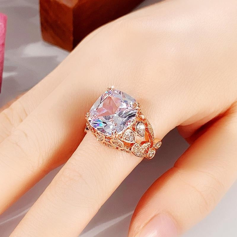 High Quality 925 Silver Plated 4 Claw Inlay, White, Rhinestone, Leaf Vine, Zircon, Rings, Ladies, Wedding, Luxury, Rings, Jewelry