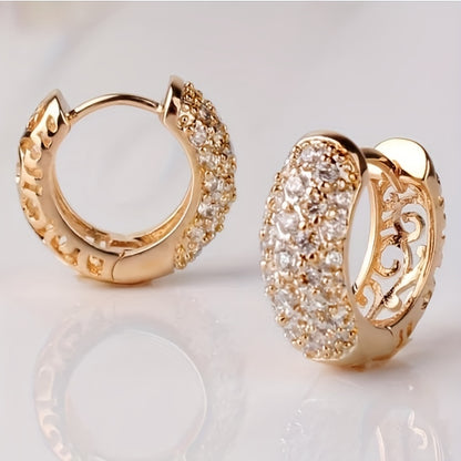 18K Gold Plated Shiny zirconia Hoop Earrings For Women Wedding Engagement Daily Wear Earrings Vintage Elegant Style