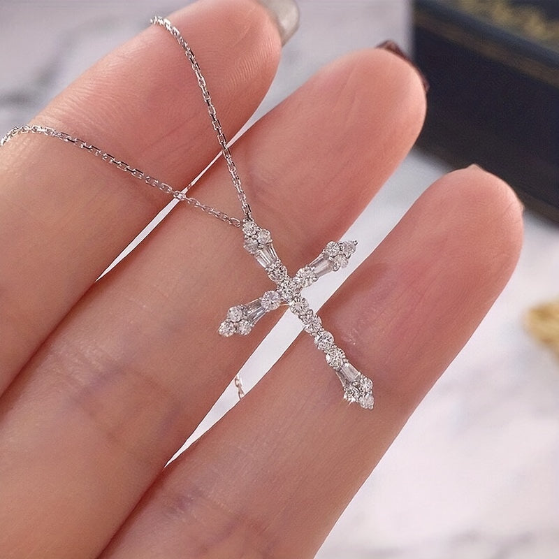 Exquisite Zirconia cross pendant necklace, Women's wedding engagement daily wear necklace