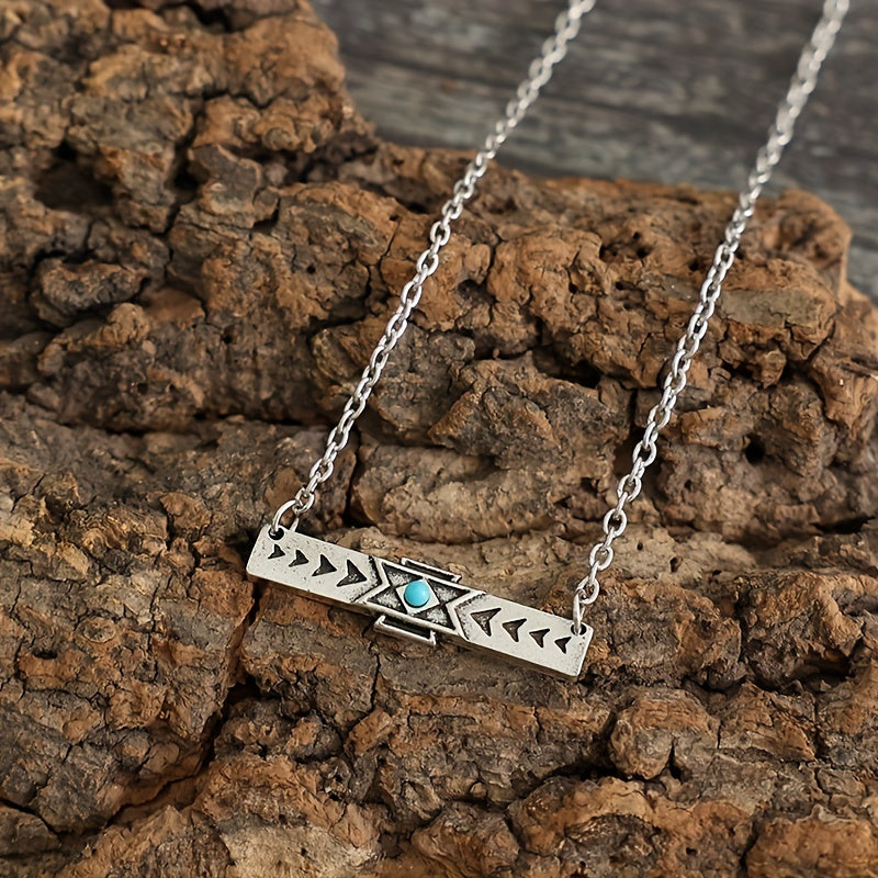 Vintage Long Pendant Necklace with Turquoise Silver Plated Jewelry