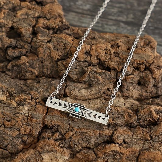 Vintage Long Pendant Necklace with Turquoise Silver Plated Jewelry