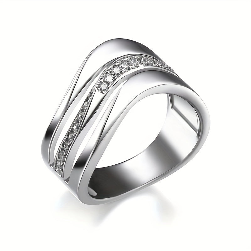 Ladies Bride Engagement Wedding Jewelry Silver Plated Band Ring