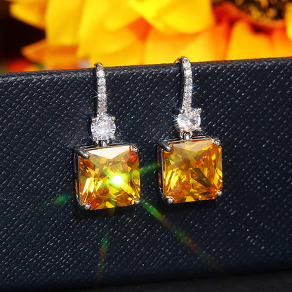 Exquisite Citrine Pendant 925 Silver Plated Hook Earrings Women's Bridal Wedding Jewelry