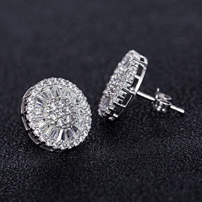 Elegant and luxurious 925 silver-plated white zircon stud earrings, women's exquisite jewelry