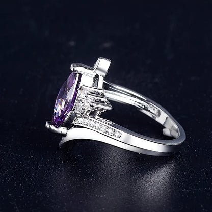 Elegant Bridal Engagement Ring with Horse's Eye Purple Synthetic Gemstone - Luxury Copper Wedding and Anniversary Gift