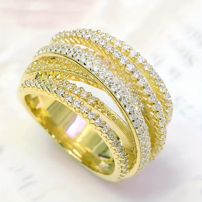 Gothic broadband ring with interweave design and sparkling synthetic Zirconia-April birthstone copper jewelry for weddings, parties and Valentine's Day, anniversary love gifts