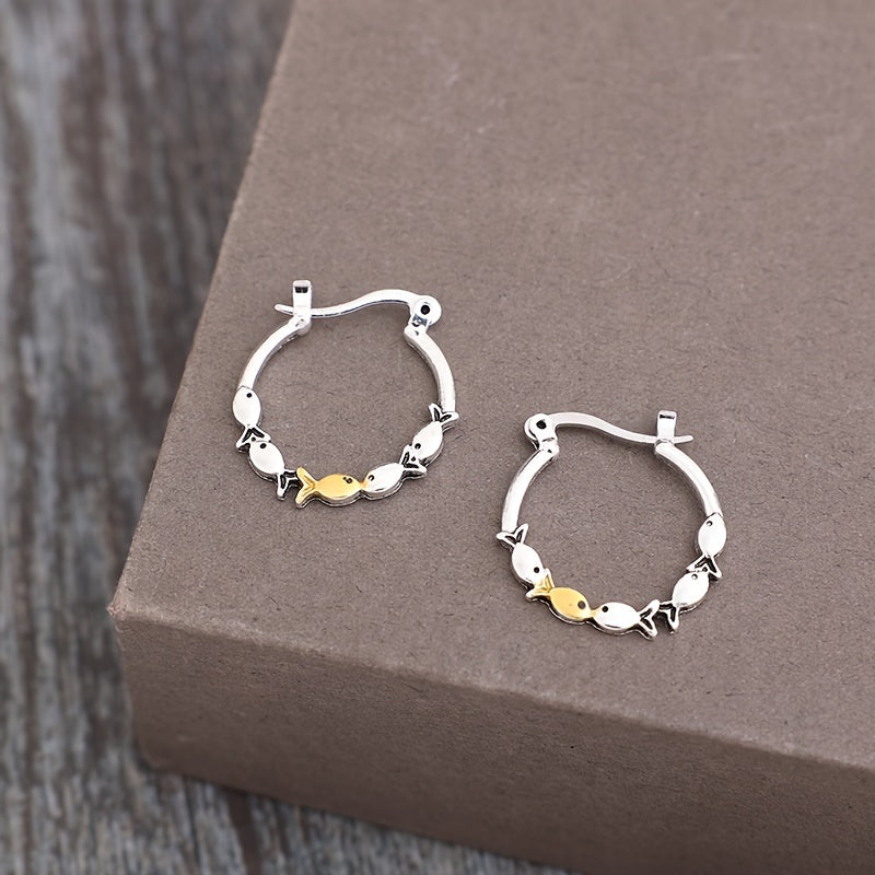 Cross-border retro style new circle alloy earrings 5 small fish earrings