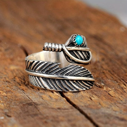 Vintage Feather Turquoise Open Ring Jewelry