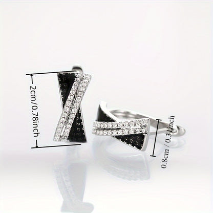 Creative X-shaped loop earrings with white and black Zirconia, elegant and luxurious style, exquisite Women's earrings