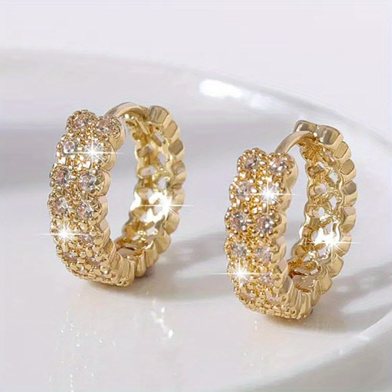 Exquisite double-row zircon ring earrings, women's wedding party fashion earrings, elegant style
