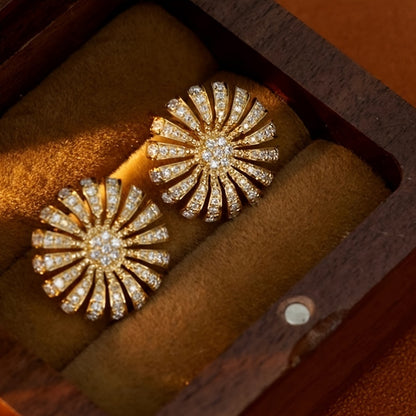 Luxury flower stud earrings set with zircon, elegant women's engagement and party wear, everyday accessories